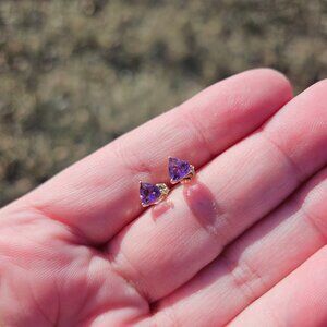 14K Yellow Gold Trillion Cut Triangle Amethyst Earrings Studs
